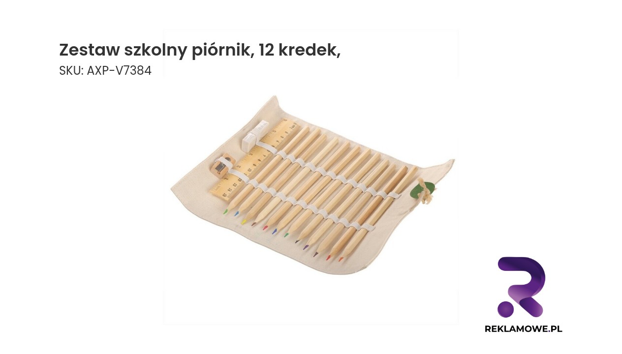 Zestaw szkolny, piórnik, 12 kredek, linijka, gumka i temperówka | Kaleb Zestaw szkolny z piórnikiem i 12 kredkami