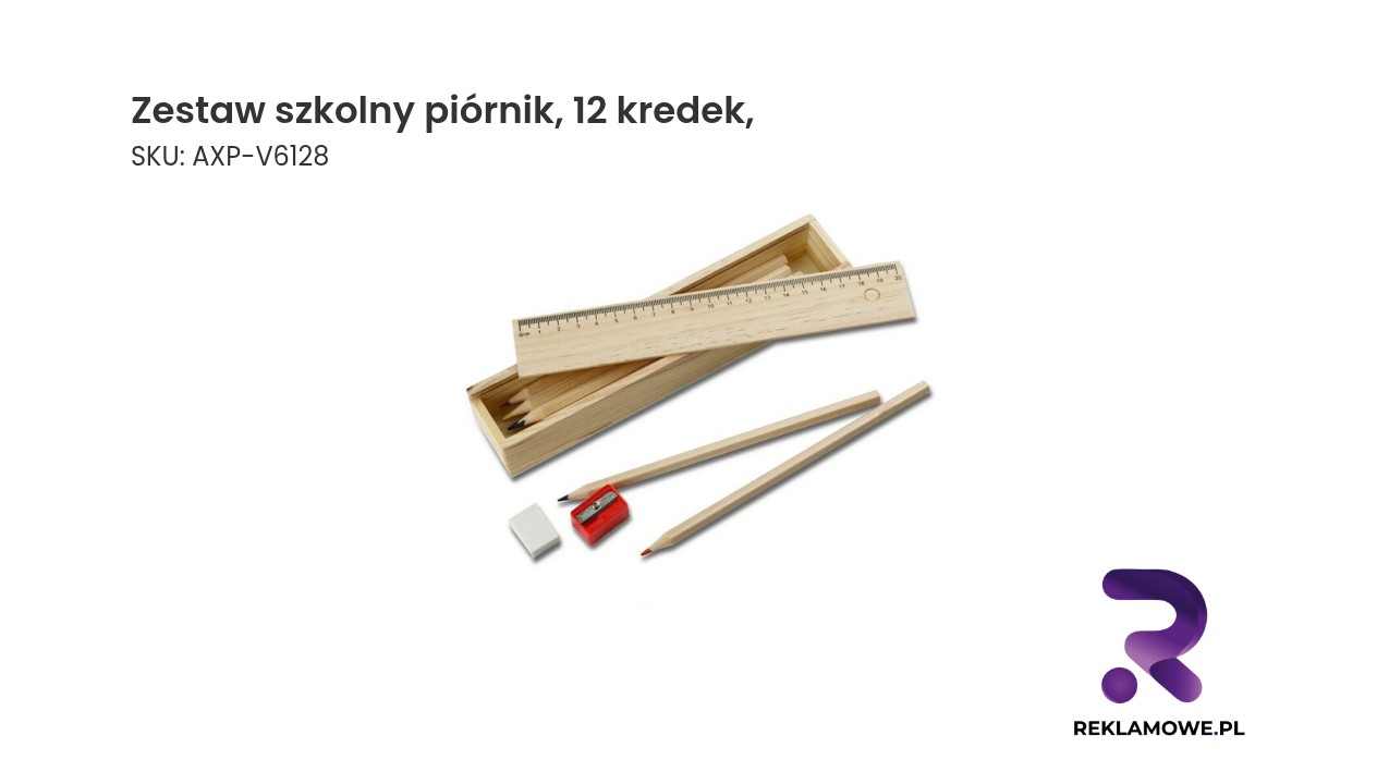 Zestaw szkolny, piórnik, 12 kredek, linijka, gumka i temperówka | Lena Zestaw szkolny z piórnikiem i 12 kredkami – praktyczny komplet dla ucznia