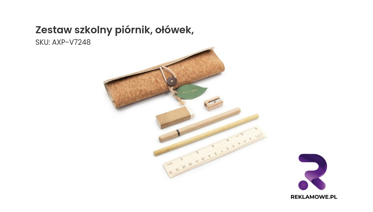 Zestaw szkolny z piórnikiem i ołówkiem na zdjęciu