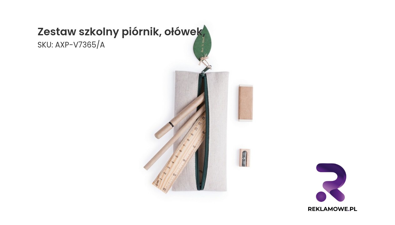 Zestaw szkolny, piórnik, ołówek, długopis, linijka, gumka i temperówka Zestaw szkolny z piórnikiem i ołówkiem